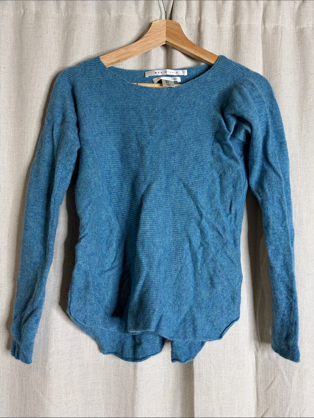 Max Studio Teal Blue Cashmere Knit Sweater